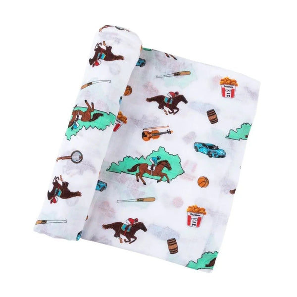  Gift Set: Kentucky Baby Muslin Swaddle Blanket and Burp Cloth/Bib Combo by Little Hometown Little Hometown 