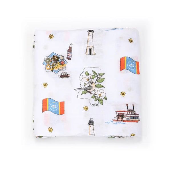  Gift Set: Mississippi Muslin Swaddle Baby Blanket and Burp Cloth/Bib Combo by Little Hometown Little Hometown 