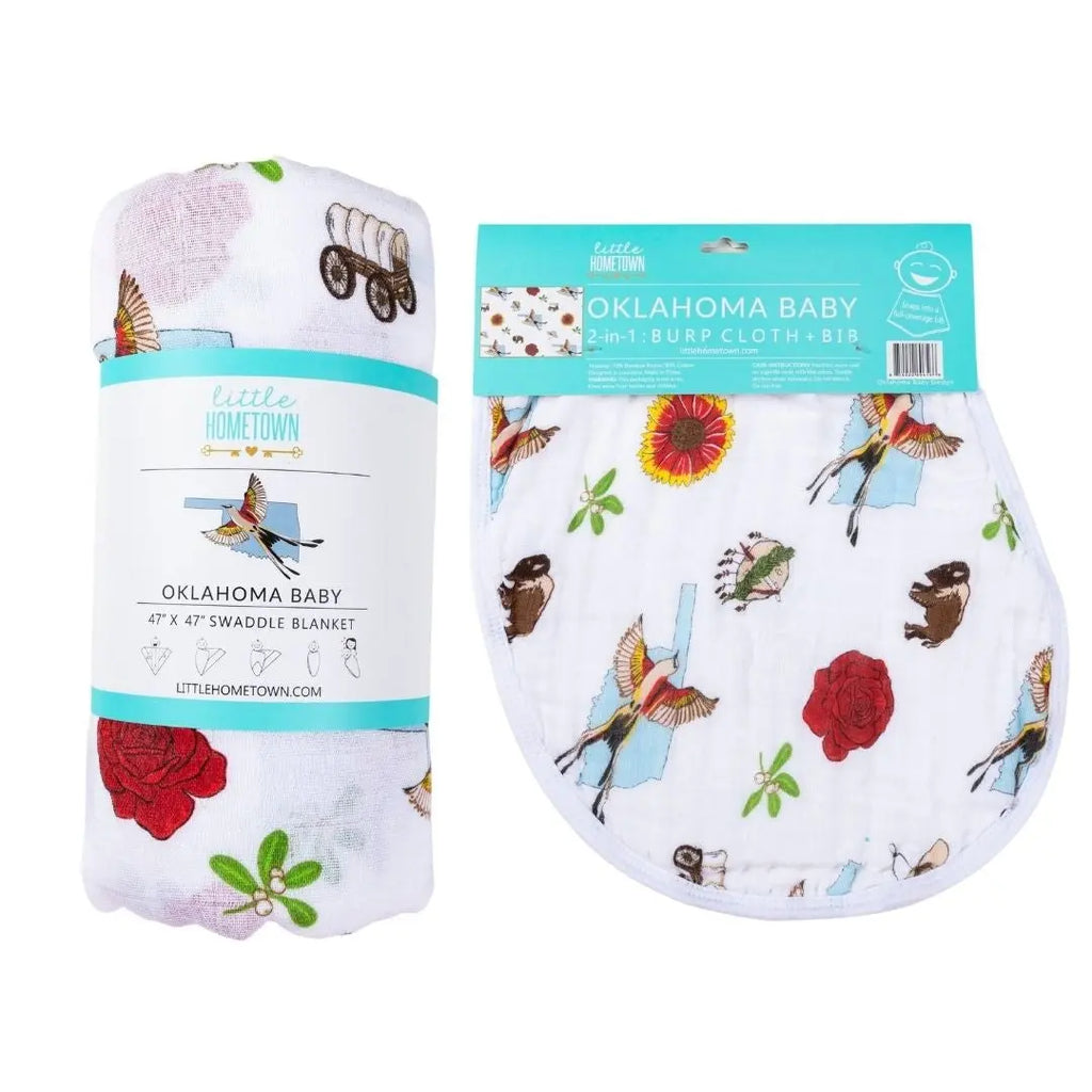  Gift Set: Oklahoma Swaddle Blanket and Burp Cloth/Bib Combo by Little Hometown Little Hometown 