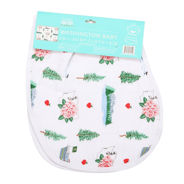  Gift Set: Washington (State) Baby Muslin Swaddle Blanket and Burp Cloth/Bib Combo by Little Hometown Little Hometown 