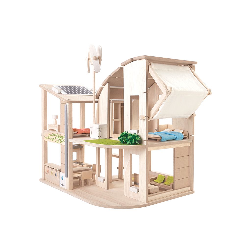 Green Dollhouse With Furniture - Top Sustainable Toy - PlanToys USA