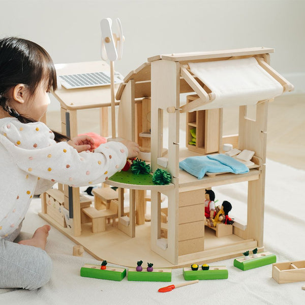 Green Dollhouse With Furniture - Top Sustainable Toy - PlanToys USA