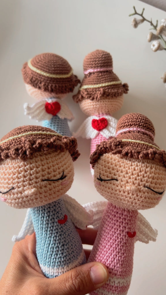 Handmade Crochet Angel Rattle – Organic Cotton Soft Baby Toy