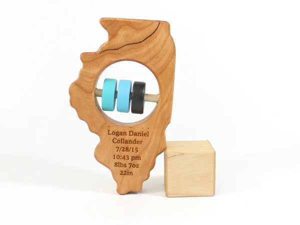 Illinois State Wooden Baby Rattle™ | Made in the USA | State Rattle | The Baby Penguin