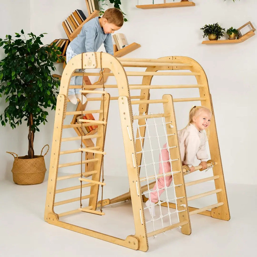 Indoor Wooden Playground for Children - 6in1 Playground + Swings Set + Slide Board - The Baby Penguin