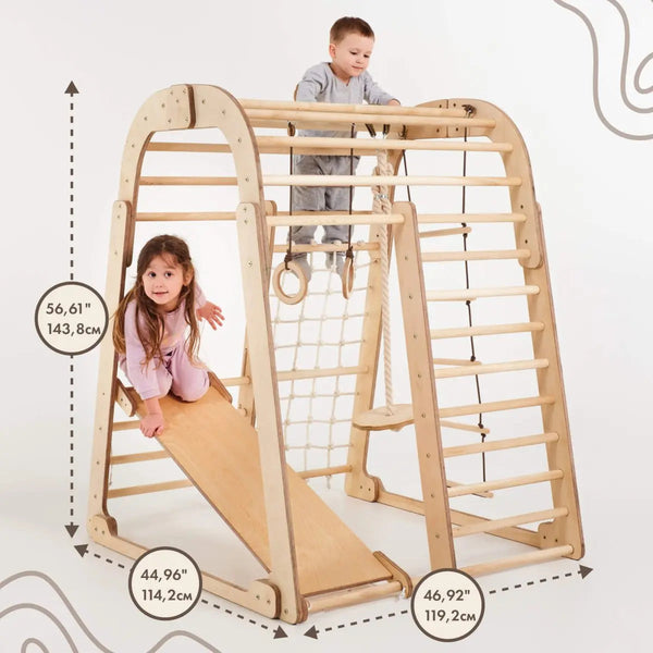 Indoor Wooden Playground for Children - 6in1 Playground + Swings Set + Slide Board - The Baby Penguin