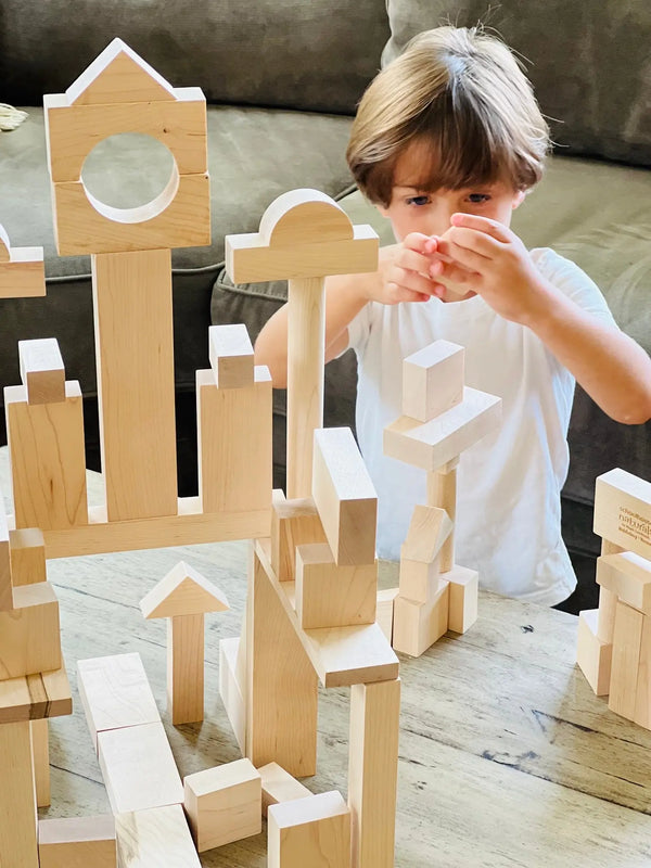 Junior Builder Wooden Blocks Set - 41 Pieces | Made in the USA Maple Landmark