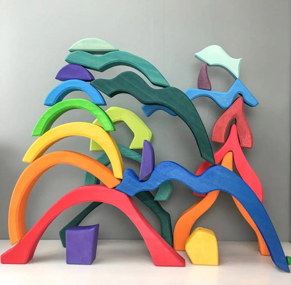 Large STAINED Four Elements Wooden Stacking Puzzles Building Blocks | toys | The Baby Penguin