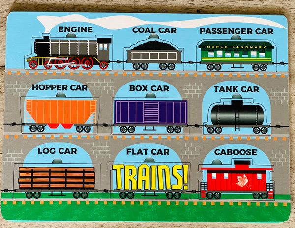 Lift & Learn Trains Puzzle | Sustainable Toy | Made in the USA Maple Landmark