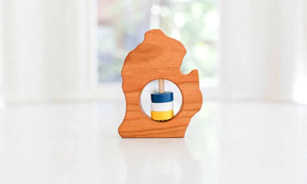 Michigan (Lower Peninsula) Wooden Baby Rattle™ | Made in the USA | Rattles | The Baby Penguin