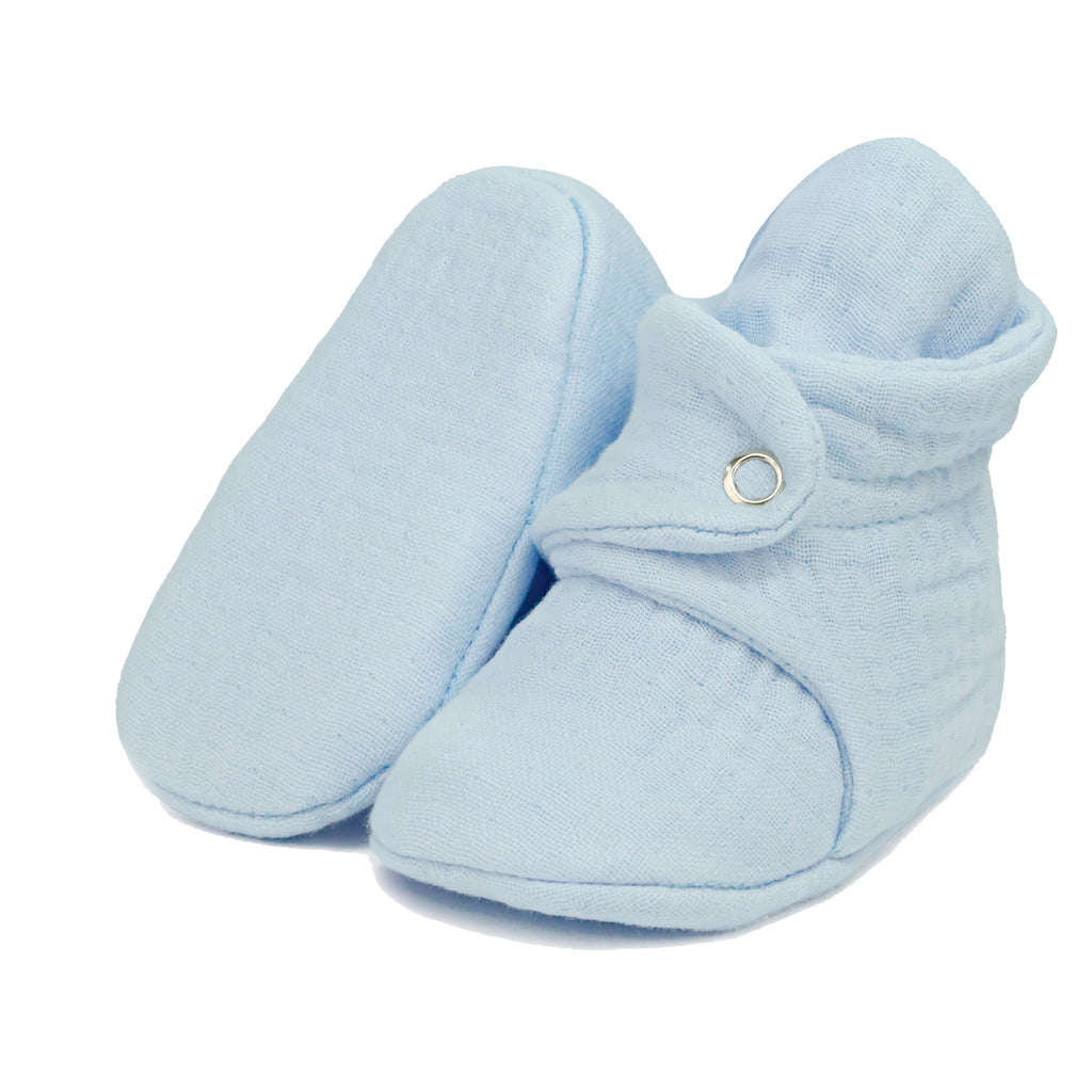 Muslin Stay On Baby Booties Blue - The Baby Penguin