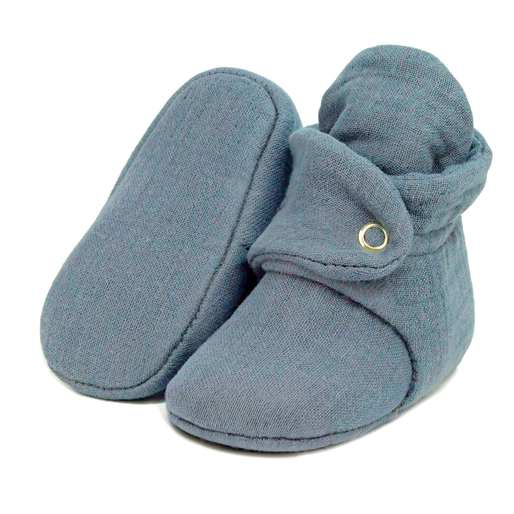 Muslin Stay On Baby Booties Dark Gray - The Baby Penguin