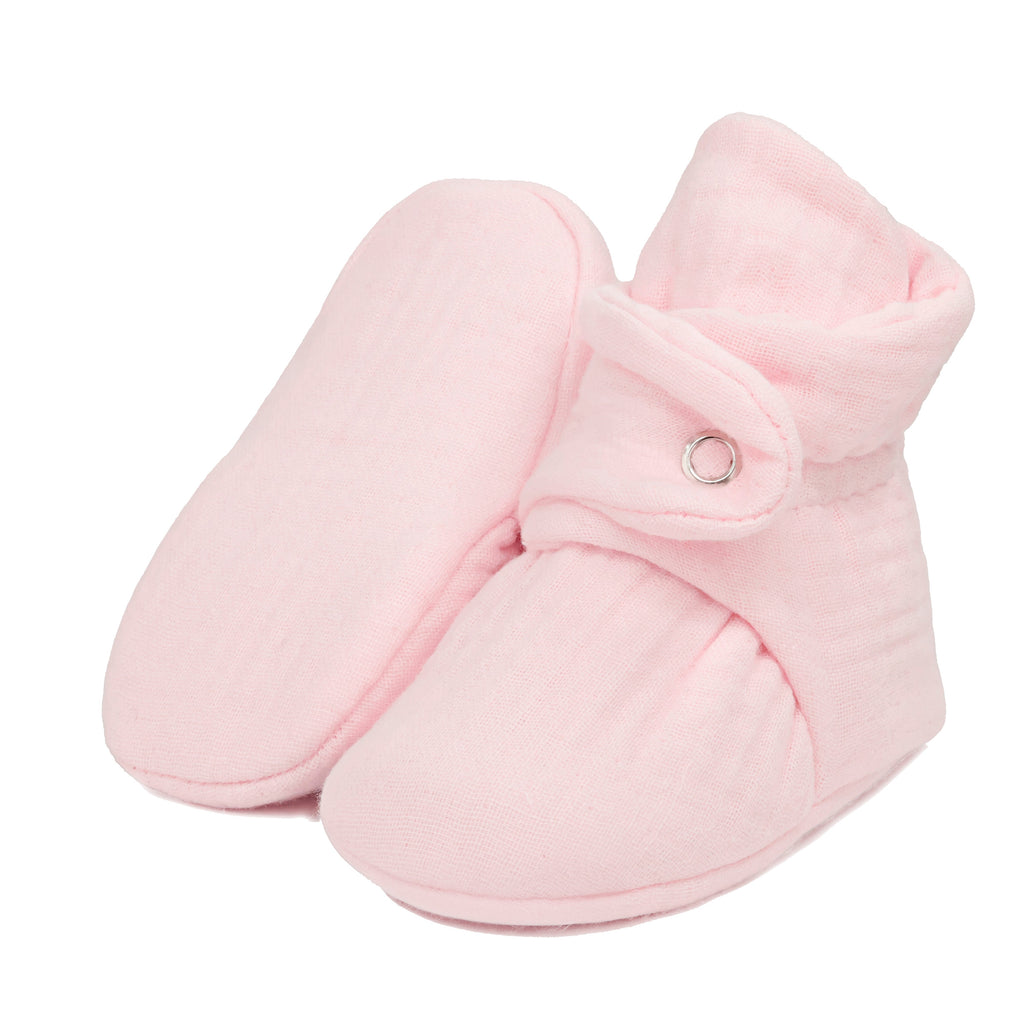 Muslin Stay On Baby Booties Pink - The Baby Penguin