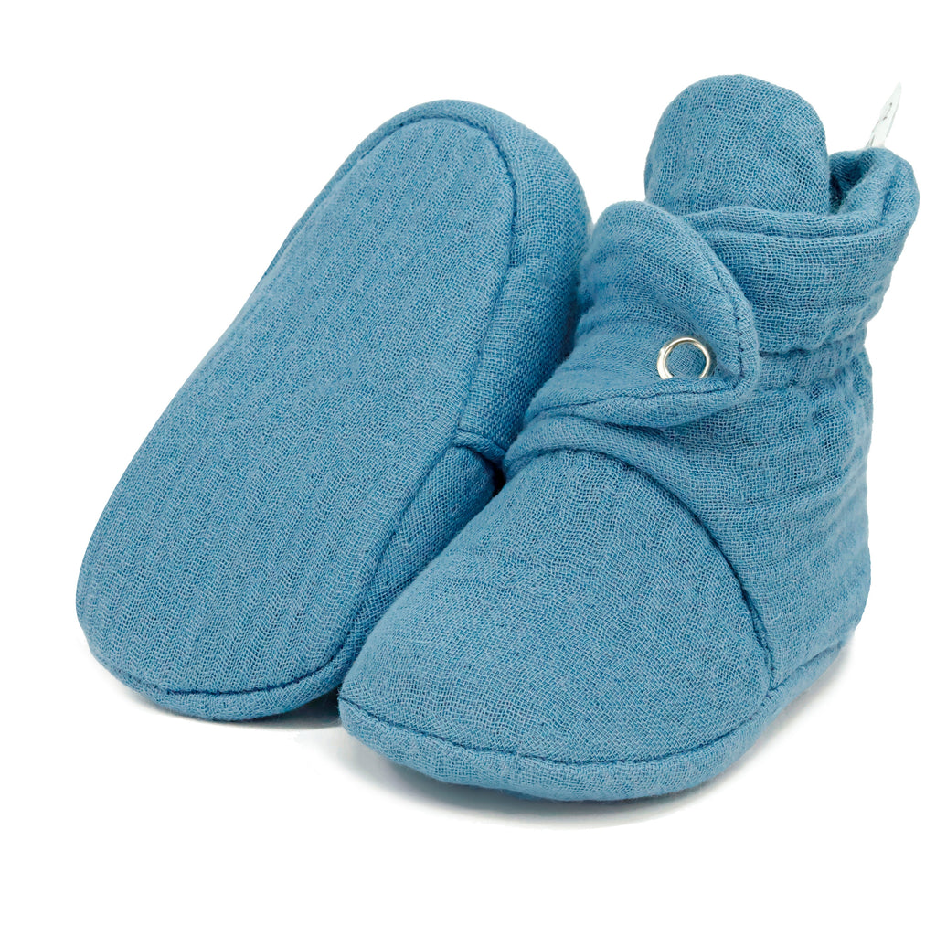Muslin Stay On Baby Booties Smaltblue - The Baby Penguin
