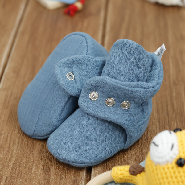 Muslin Stay On Baby Booties Smaltblue - The Baby Penguin