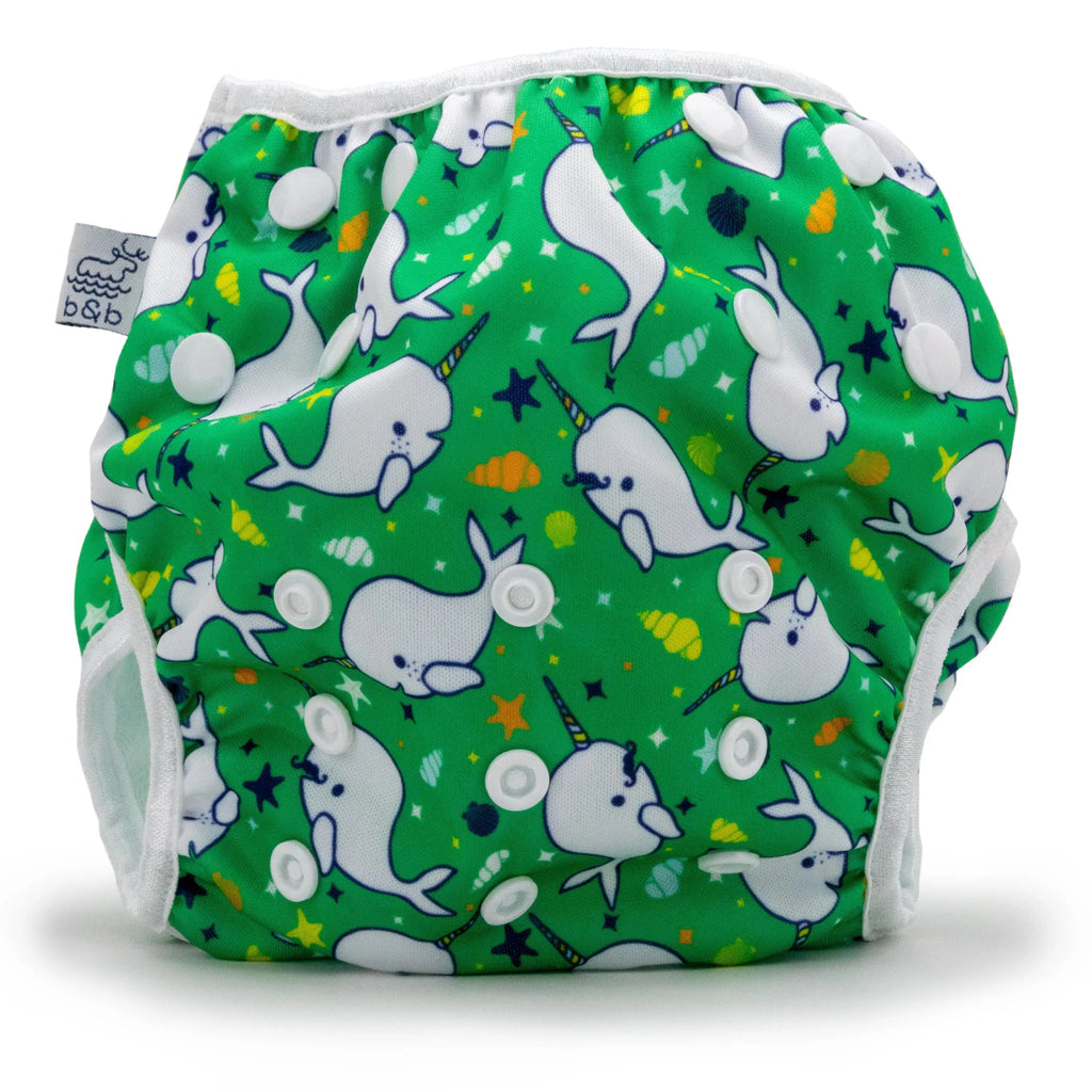 Narwhals 0-3 years Nageuret Swim Diaper (Green) |  Beau & Belle Littles - The Baby Penguin