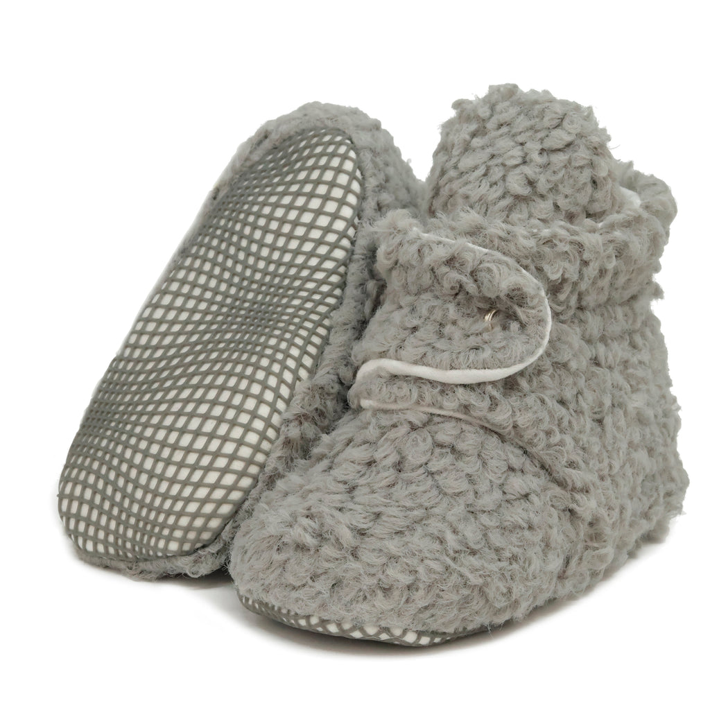 Non-Slip Sole, Organic Cotton Inner Lining,Newborn Shoes ,Tedy Booties, Gray Baby Booties - The Baby Penguin