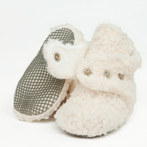 Non-Slip Sole, Organic Cotton Inner Lining,Newborn Shoes ,Tedy Booties, Off White Baby Booties - The Baby Penguin