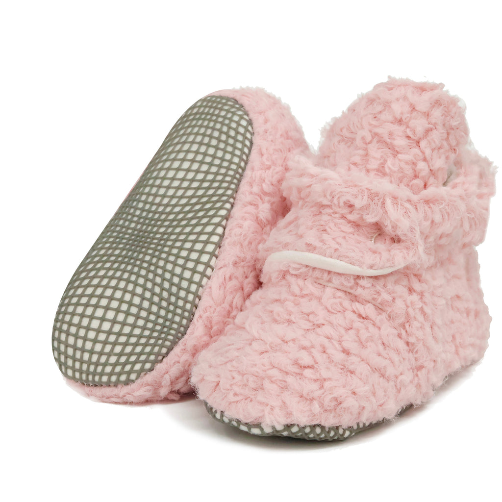 Non-Slip Sole, Organic Cotton Inner Lining,Newborn Shoes ,Tedy Booties, Pink Baby Booties - The Baby Penguin