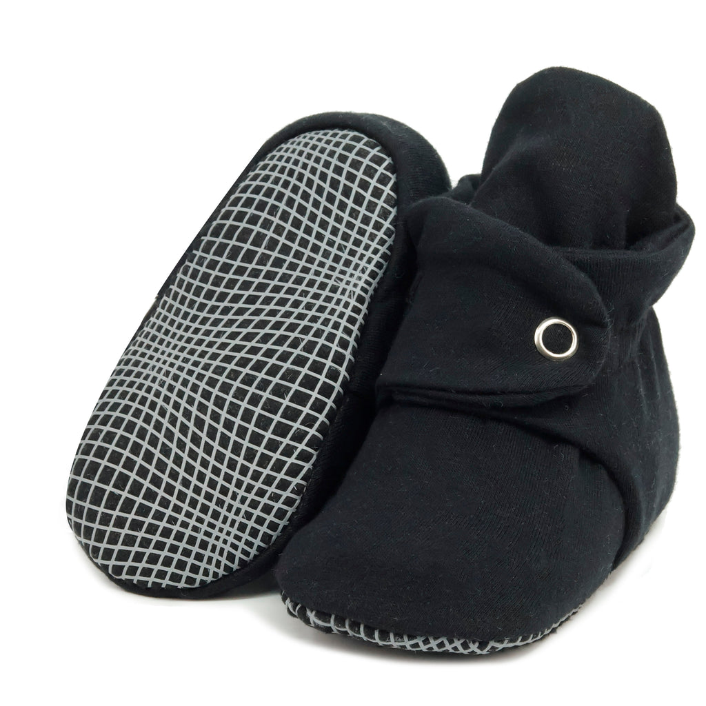 Organic Cotton Baby Booties, Non-Slip Sole, Cotton Newborn Booties Home Nursery Shoes, Black - The Baby Penguin
