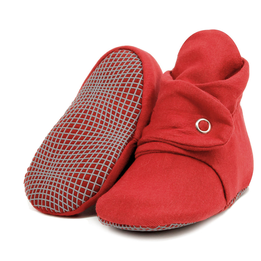 Organic Cotton Baby Booties, Non-Slip Sole, Cotton Newborn Booties Home Nursery Shoes, Burgundy - The Baby Penguin