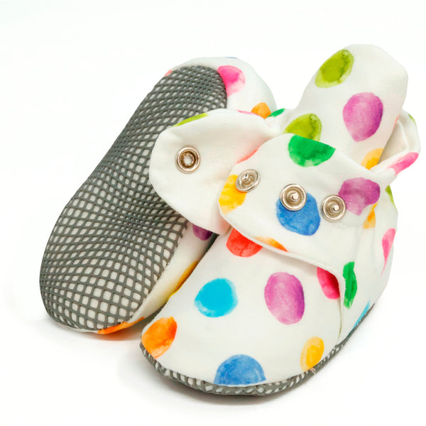 Organic Cotton Baby Booties, Non-Slip Sole, Cotton Newborn Booties Home Nursery Shoes, Colorful Dots - The Baby Penguin