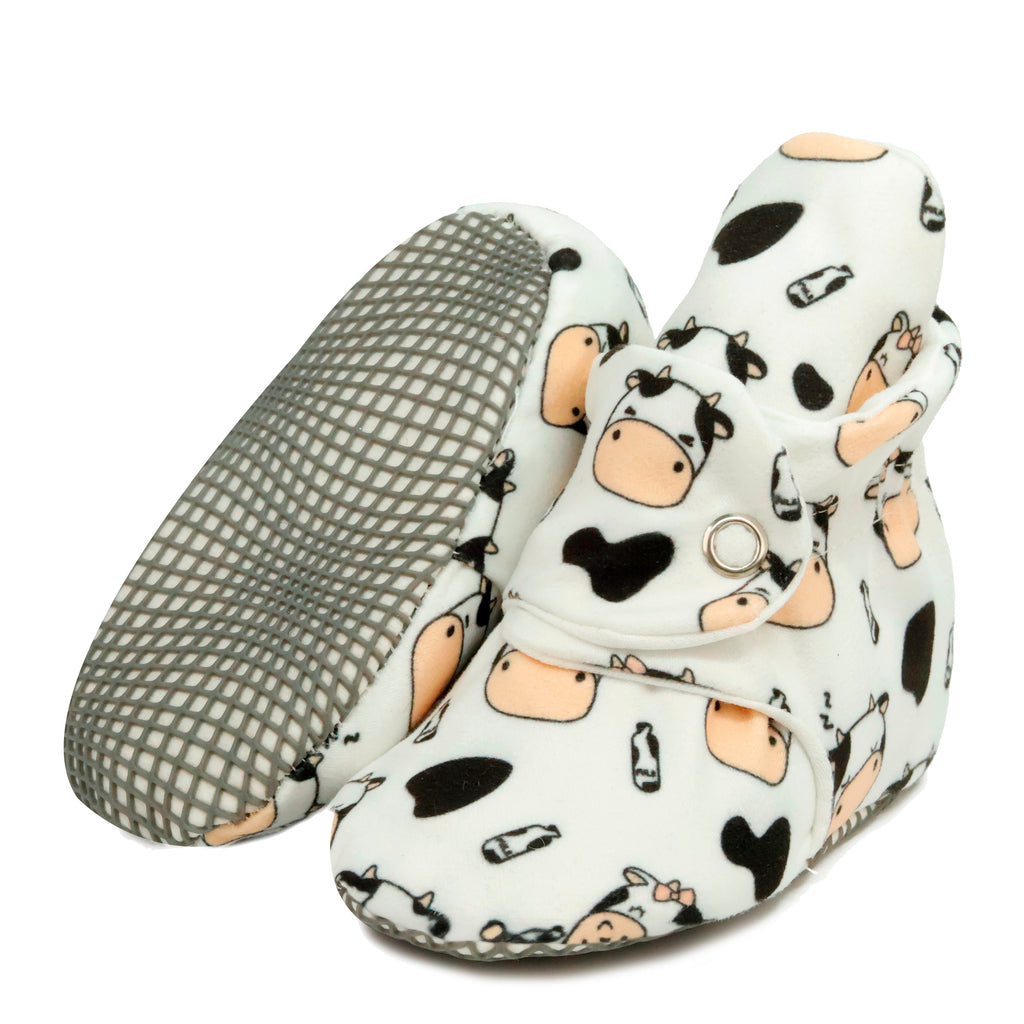Organic Cotton Baby Booties, Non-Slip Sole, Cotton Newborn Booties Home Nursery Shoes, Cow - The Baby Penguin