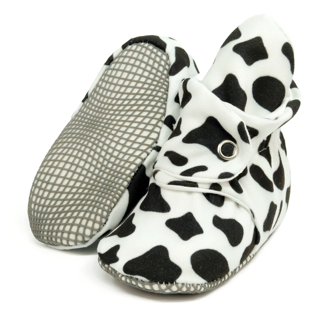 Organic Cotton Baby Booties, Non-Slip Sole, Cotton Newborn Booties Home Nursery Shoes, Cow Pattern - The Baby Penguin