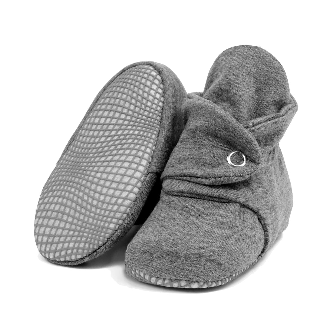 Organic Cotton Baby Booties, Non-Slip Sole, Cotton Newborn Booties Home Nursery Shoes, Dark Gray - The Baby Penguin