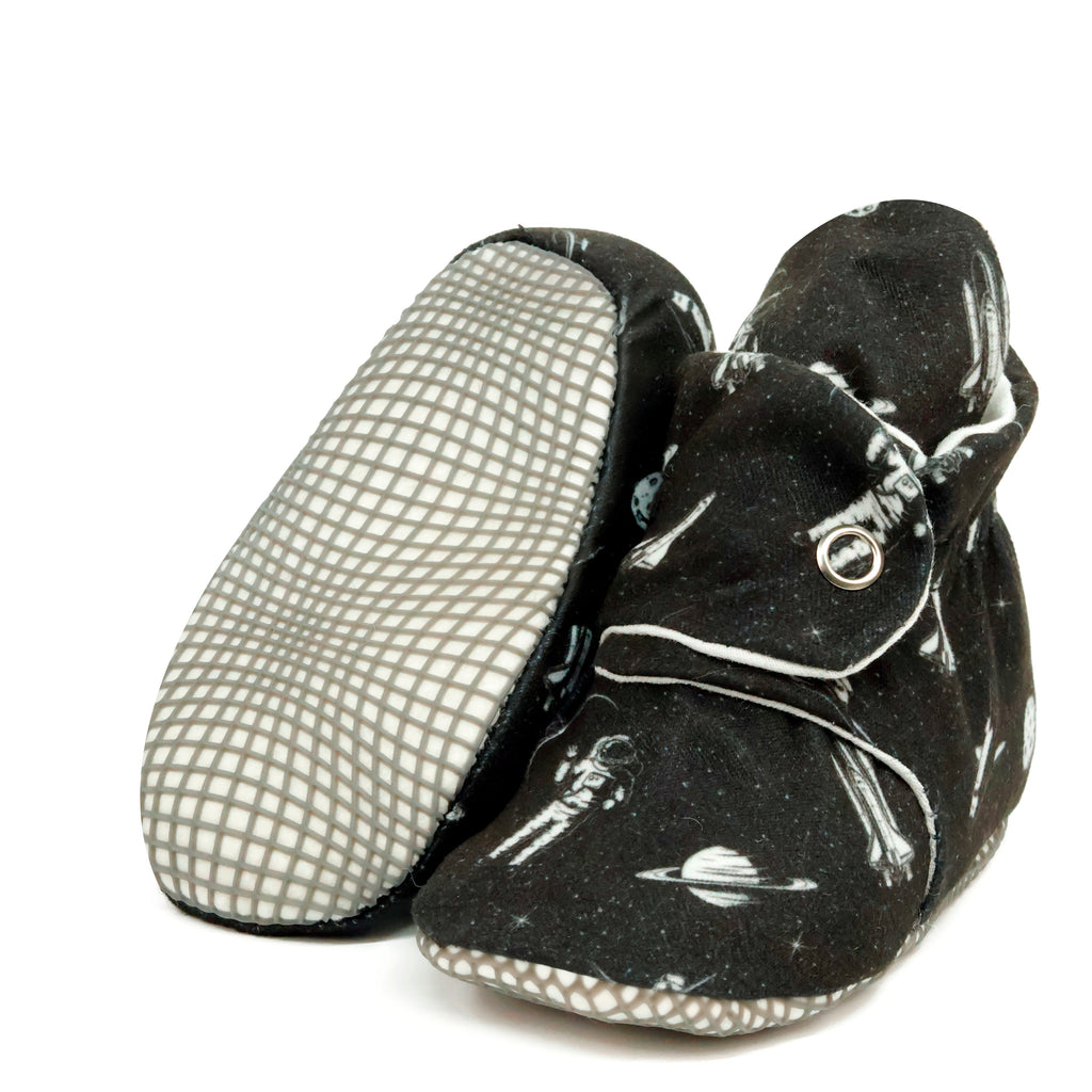 Organic Cotton Baby Booties, Non-Slip Sole, Cotton Newborn Booties Home Nursery Shoes, Dark Space - The Baby Penguin