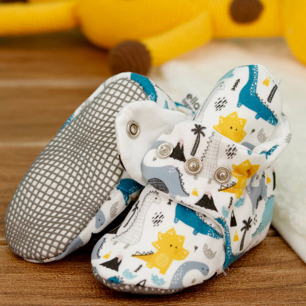 Organic Cotton Baby Booties, Non-Slip Sole, Cotton Newborn Booties Home Nursery Shoes, Dinosaur - The Baby Penguin