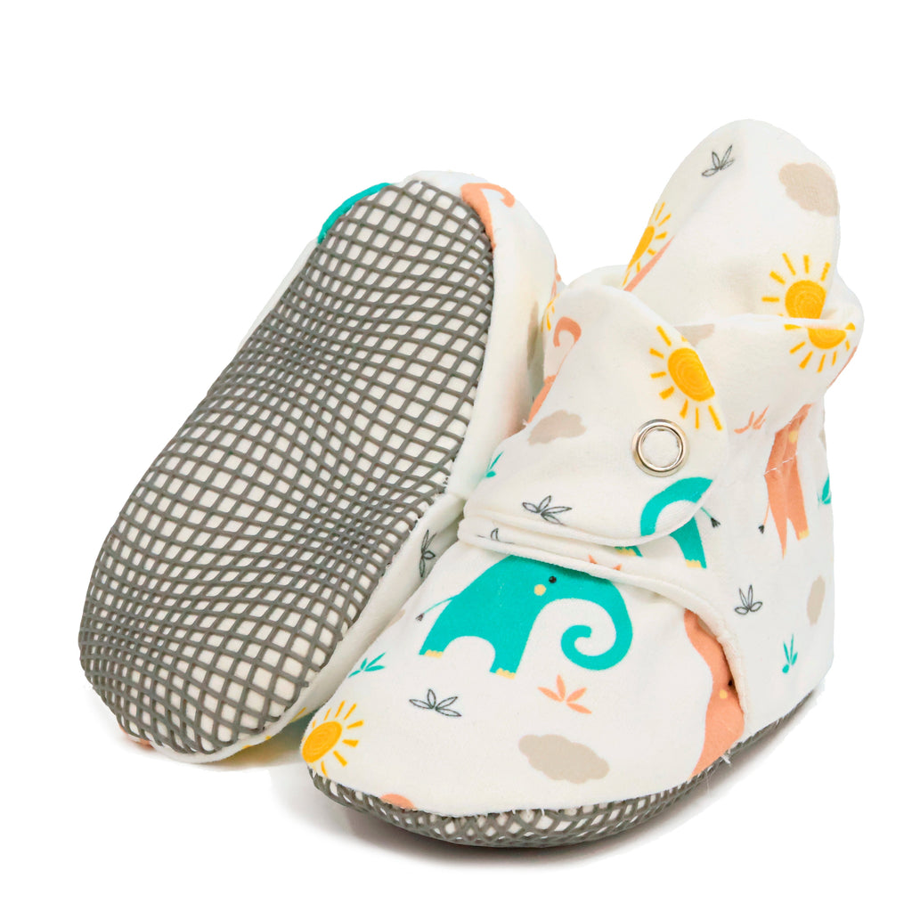 Organic Cotton Baby Booties, Non-Slip Sole, Cotton Newborn Booties Home Nursery Shoes, Elephant - The Baby Penguin