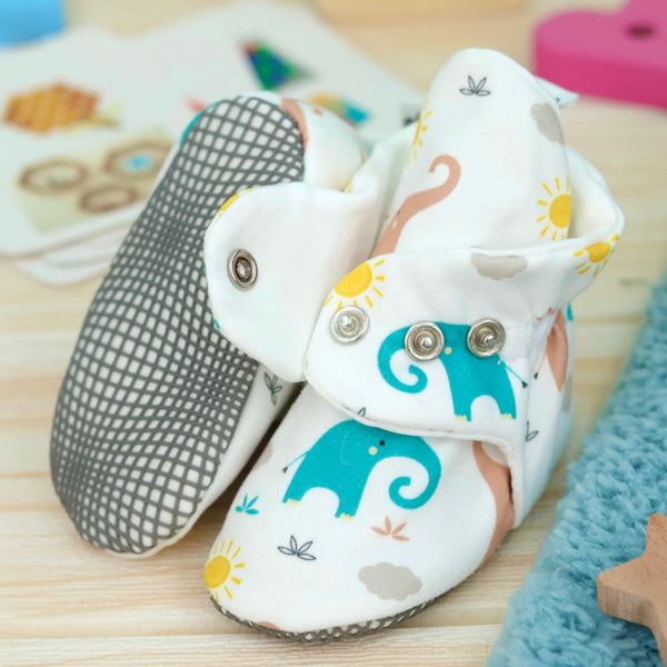 Organic Cotton Baby Booties, Non-Slip Sole, Cotton Newborn Booties Home Nursery Shoes, Elephant - The Baby Penguin