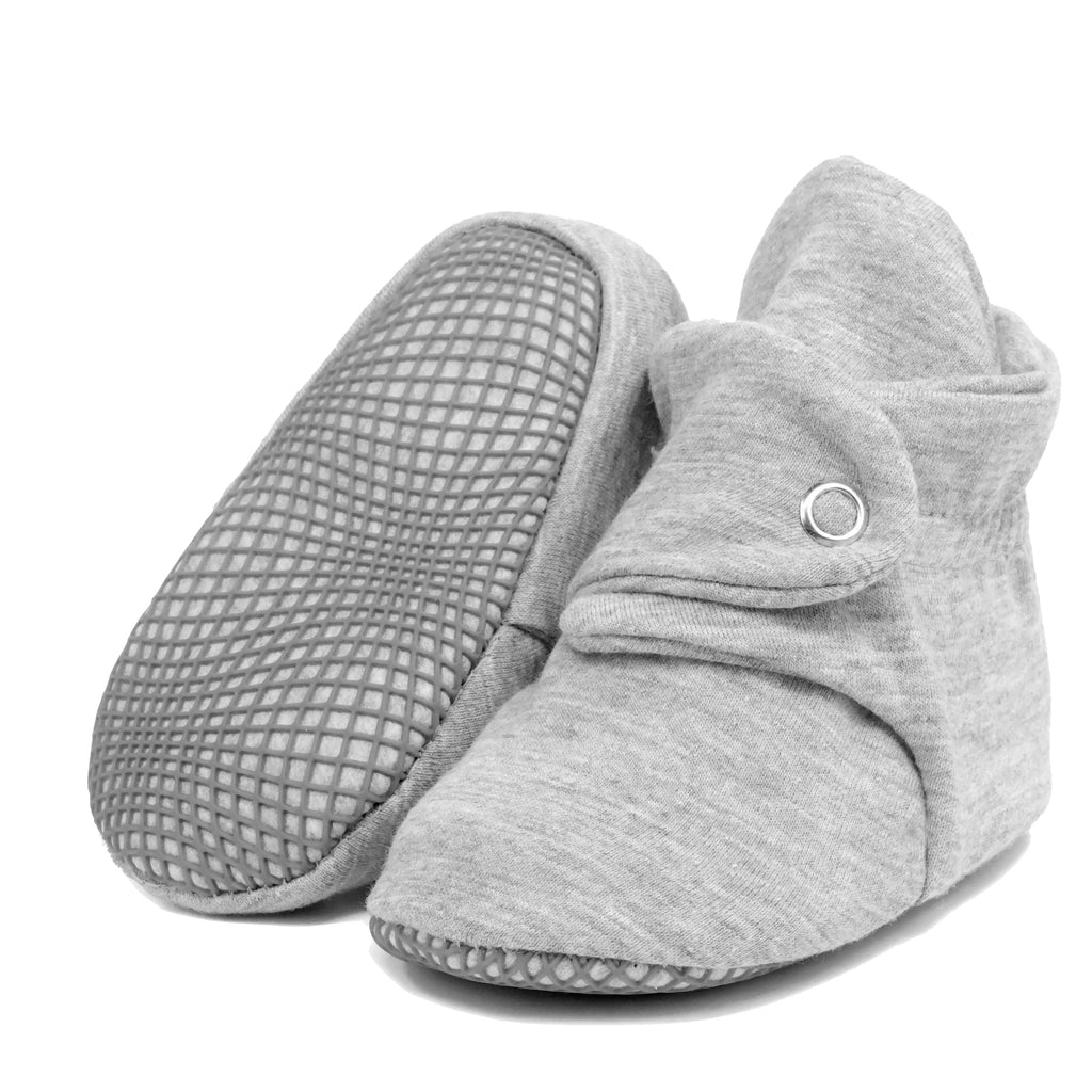 Organic Cotton Baby Booties, Non-Slip Sole, Cotton Newborn Booties Home Nursery Shoes, Gray - The Baby Penguin