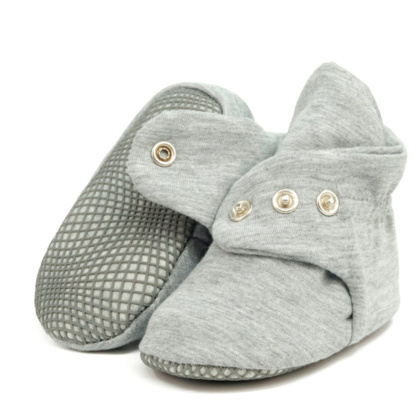 Organic Cotton Baby Booties, Non-Slip Sole, Cotton Newborn Booties Home Nursery Shoes, Gray - The Baby Penguin