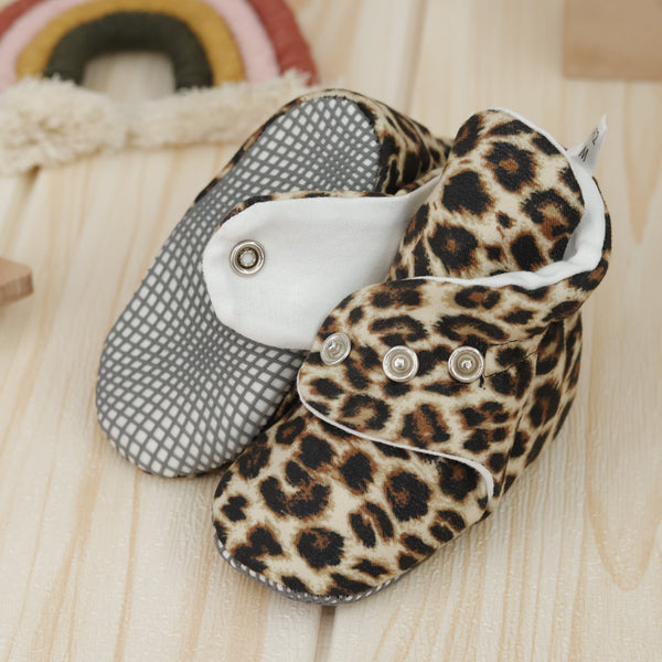 Organic Cotton Baby Booties, Non-Slip Sole, Cotton Newborn Booties Home Nursery Shoes, Leopard - The Baby Penguin