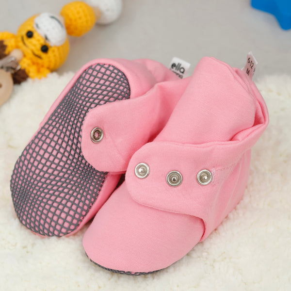 Organic Cotton Baby Booties, Non-Slip Sole, Cotton Newborn Booties Home Nursery Shoes, Pink - The Baby Penguin