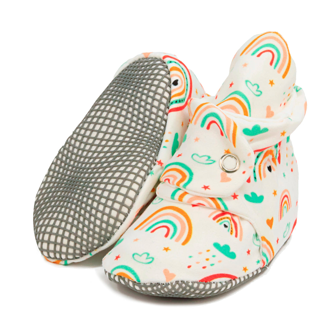 Organic Cotton Baby Booties, Non-Slip Sole, Cotton Newborn Booties Home Nursery Shoes, Rainbow - The Baby Penguin