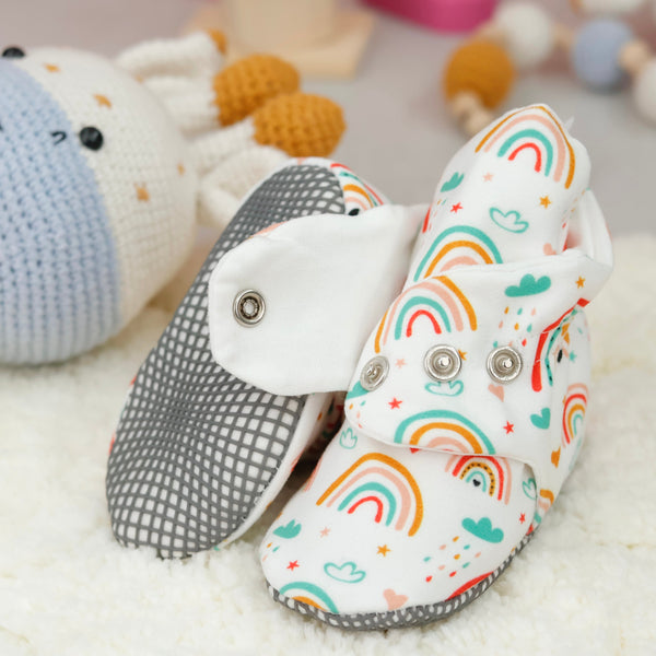 Organic Cotton Baby Booties, Non-Slip Sole, Cotton Newborn Booties Home Nursery Shoes, Rainbow - The Baby Penguin