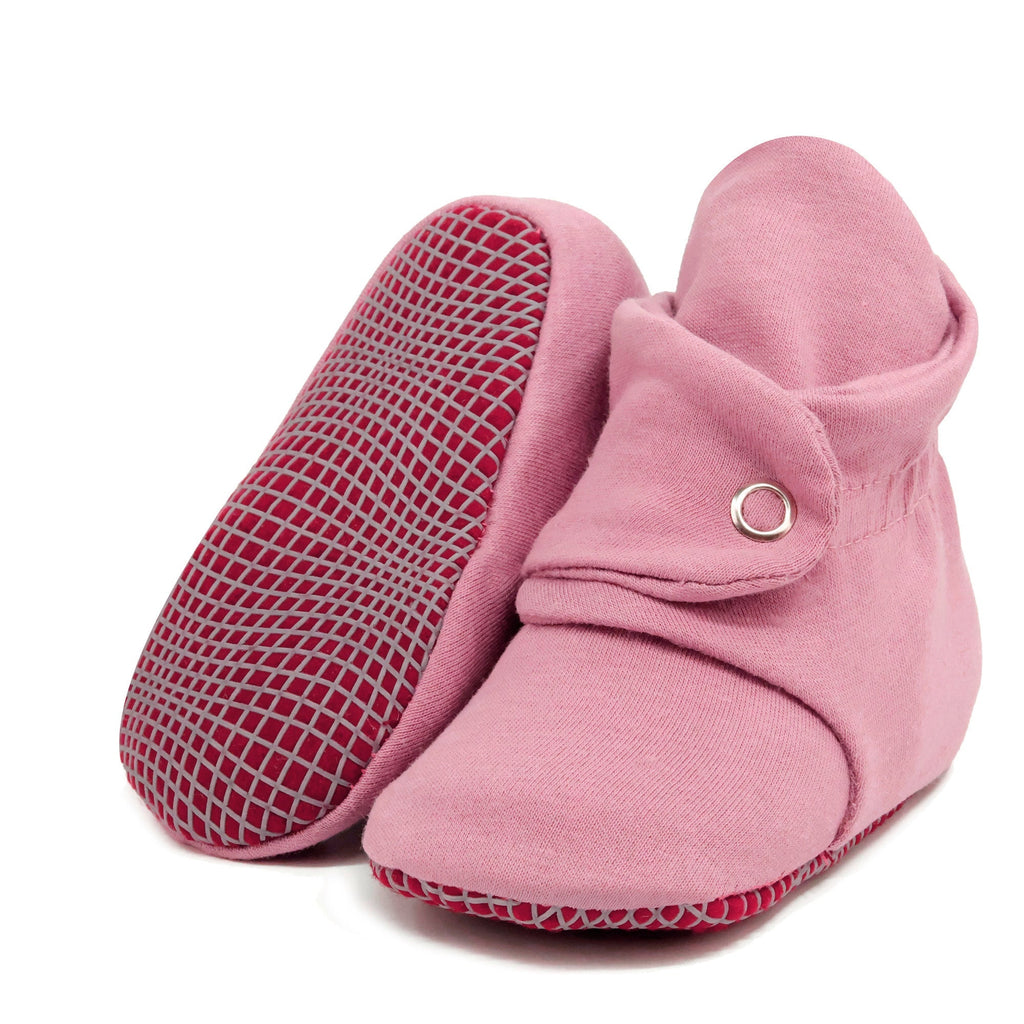 Organic Cotton Baby Booties, Non-Slip Sole, Cotton Newborn Booties Home Nursery Shoes, Rose - The Baby Penguin