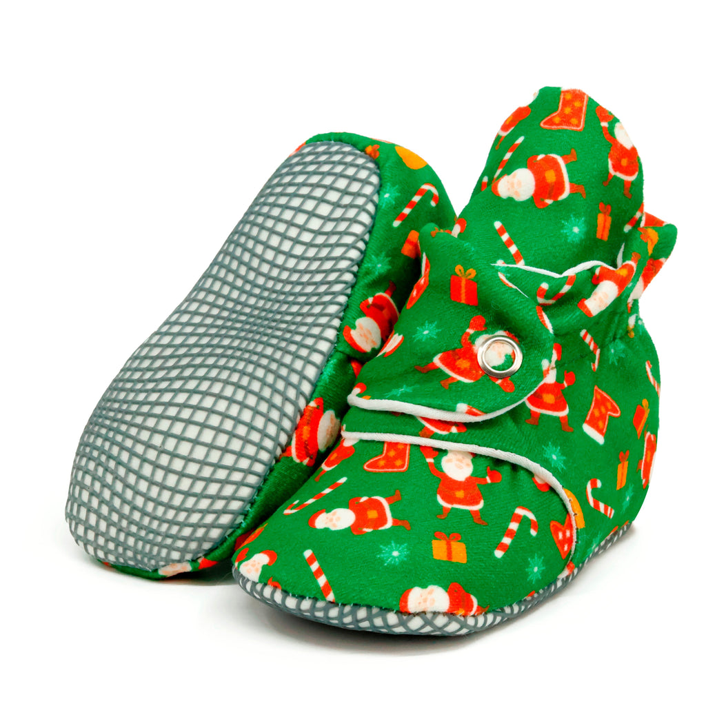 Organic Cotton Baby Booties, Non-Slip Sole, Cotton Newborn Booties Home Nursery Shoes, Santa Claus - The Baby Penguin