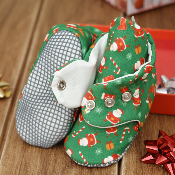Organic Cotton Baby Booties, Non-Slip Sole, Cotton Newborn Booties Home Nursery Shoes, Santa Claus - The Baby Penguin