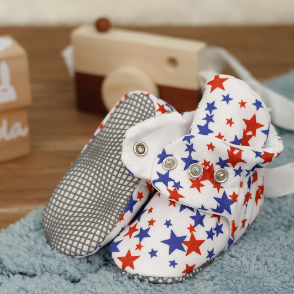 Organic Cotton Baby Booties, Non-Slip Sole, Cotton Newborn Booties Home Nursery Shoes, U.S. Flag - The Baby Penguin