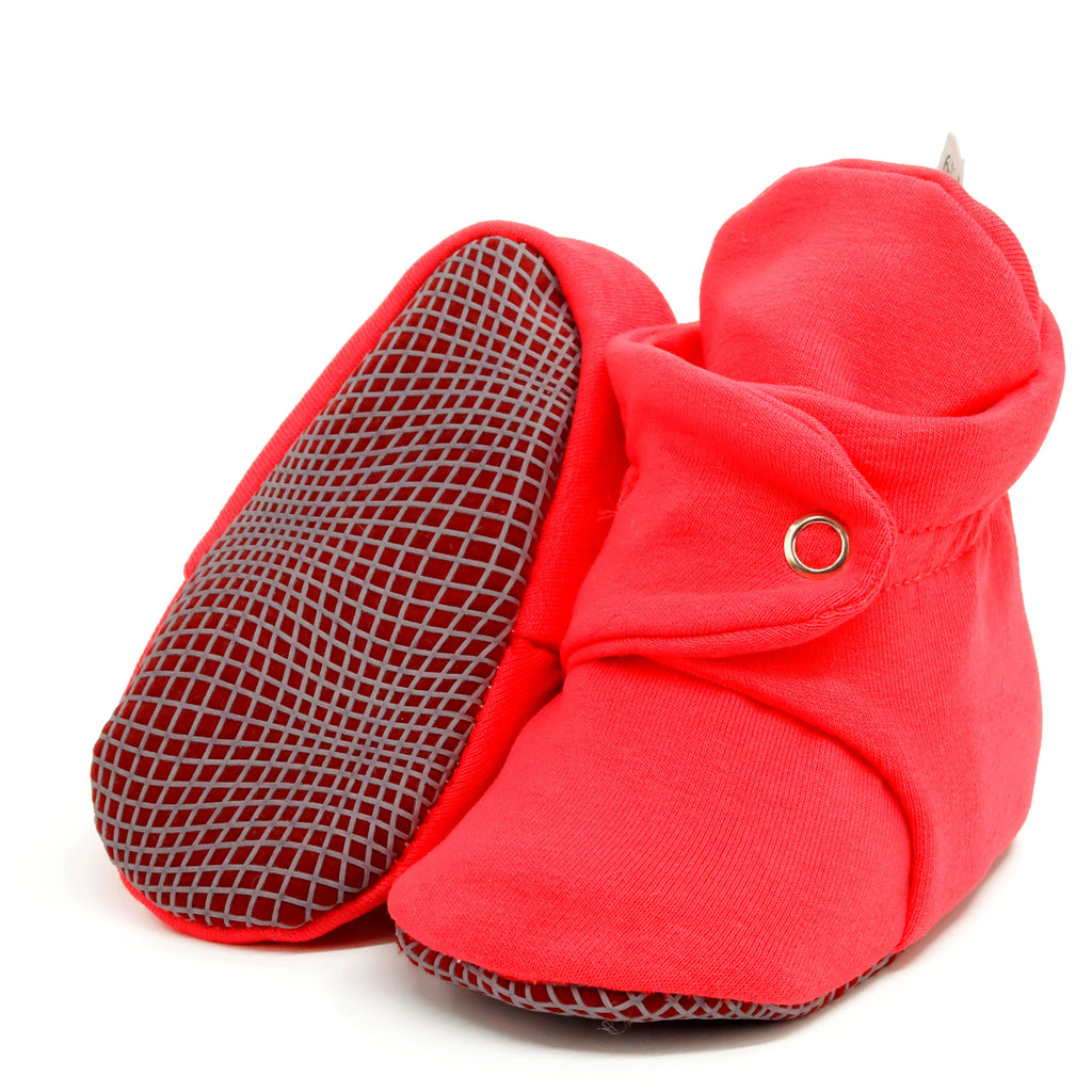 Organic Cotton Baby Booties, Non-Slip Sole, Cotton Newborn Booties Home Nursery Shoes, Vermilon - The Baby Penguin