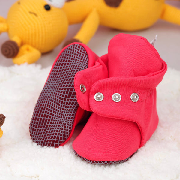 Organic Cotton Baby Booties, Non-Slip Sole, Cotton Newborn Booties Home Nursery Shoes, Vermilon - The Baby Penguin