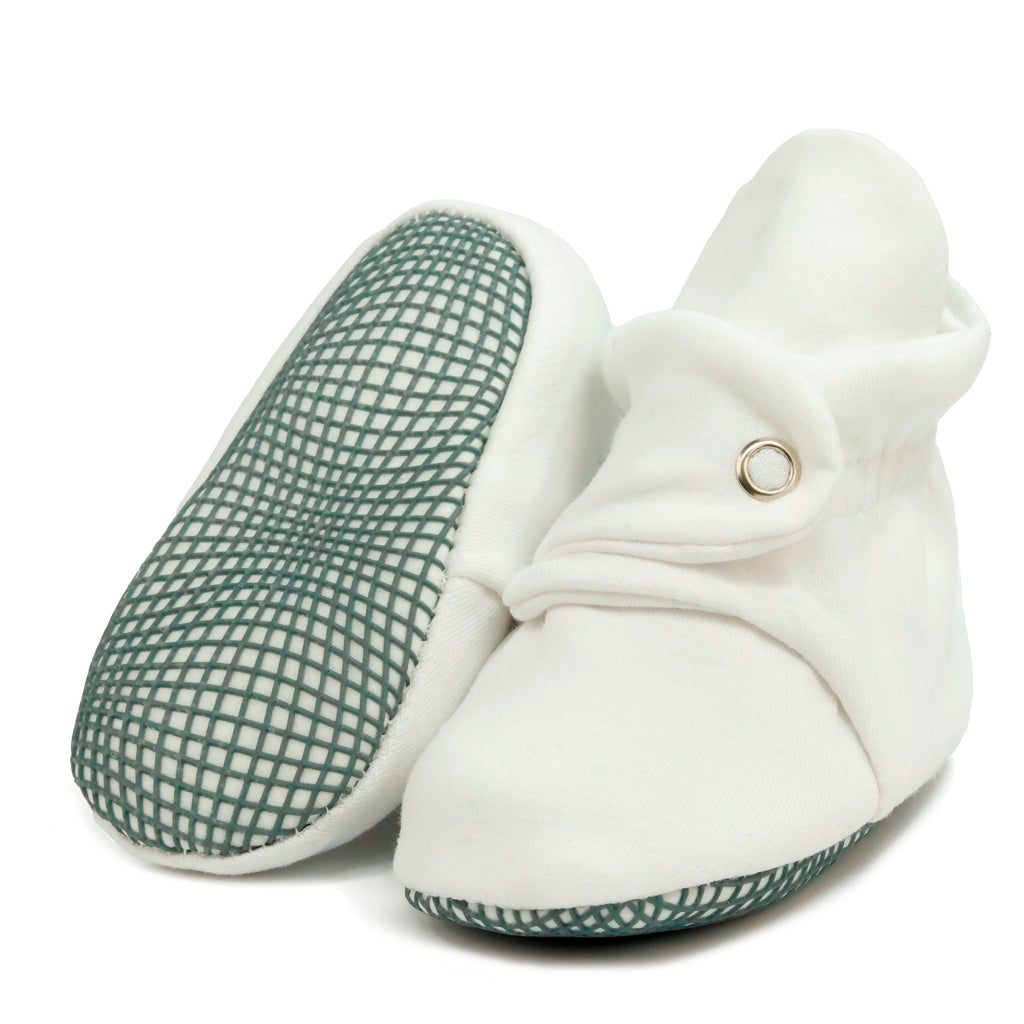 Organic Cotton Baby Booties, Non-Slip Sole, Cotton Newborn Booties Home Nursery Shoes, White - The Baby Penguin
