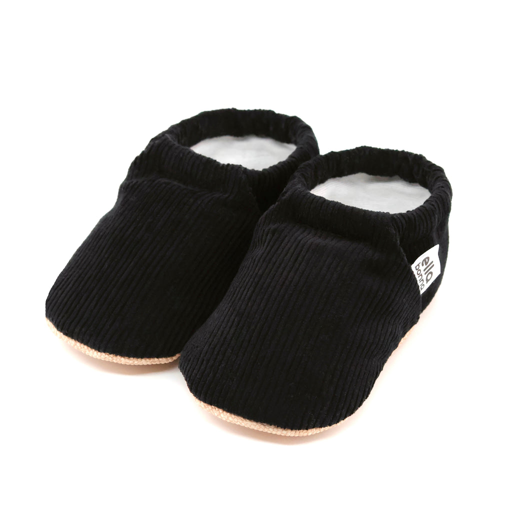 Organic Cotton Corduroy Home Nursery Moccasin Shoes , Black - The Baby Penguin