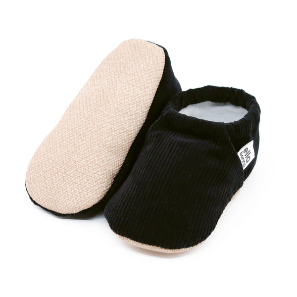 Organic Cotton Corduroy Home Nursery Moccasin Shoes , Black - The Baby Penguin