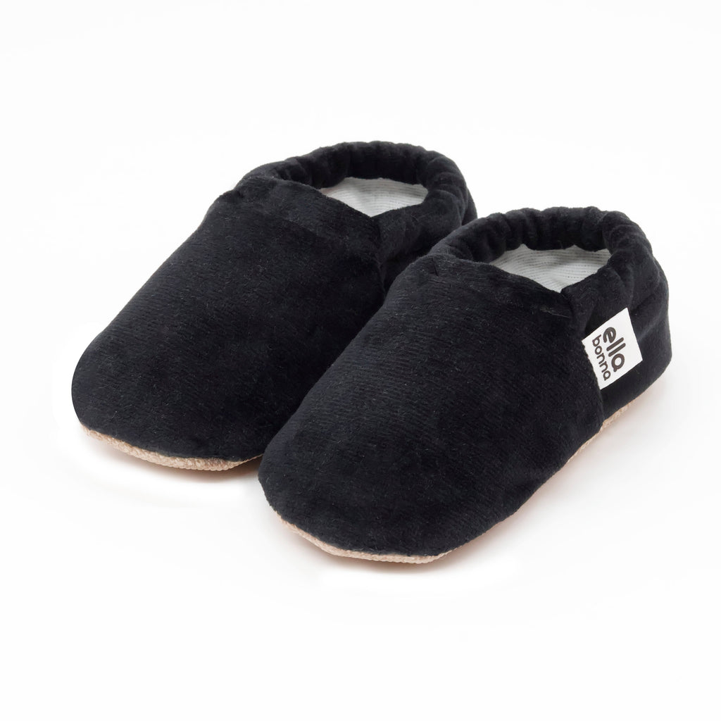 Organic Cotton Velvet Home Nursery Moccasin Shoes Black - The Baby Penguin
