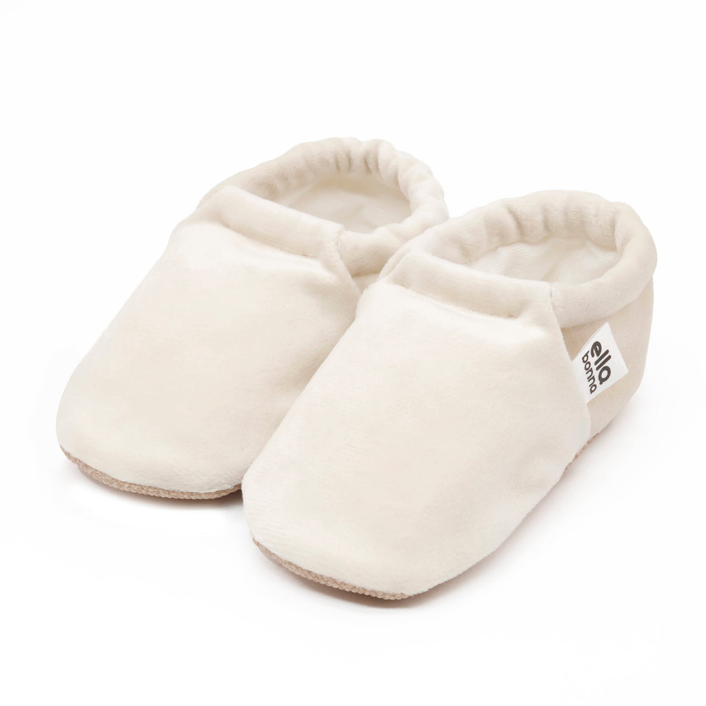 Organic Cotton Velvet Home Nursery Moccasin Shoes, Cream - The Baby Penguin